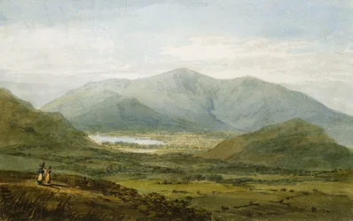 Skiddaw vom Newlands Valley, Bassenthwaite Lake in der Ferne